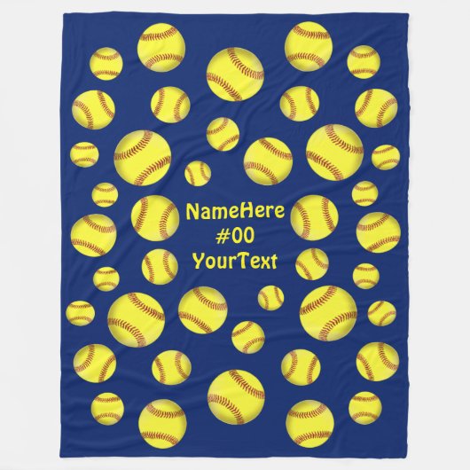 Aangepaste Softball Fleece Blankets, Navy Blue (Voorkant)