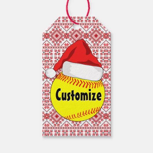 Aangepaste softball Santa Hat Kerstmis Cadeaulabel (Voorkant)