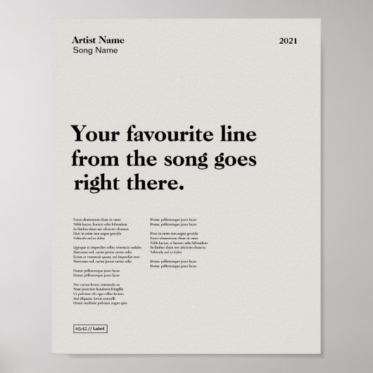 Aangepaste song downloadbare print, uw liedje afdr poster (Voorkant)