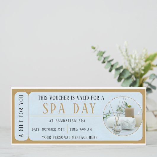Aangepaste spa dag voucher cadeaubon kaart (Staand voorkant)