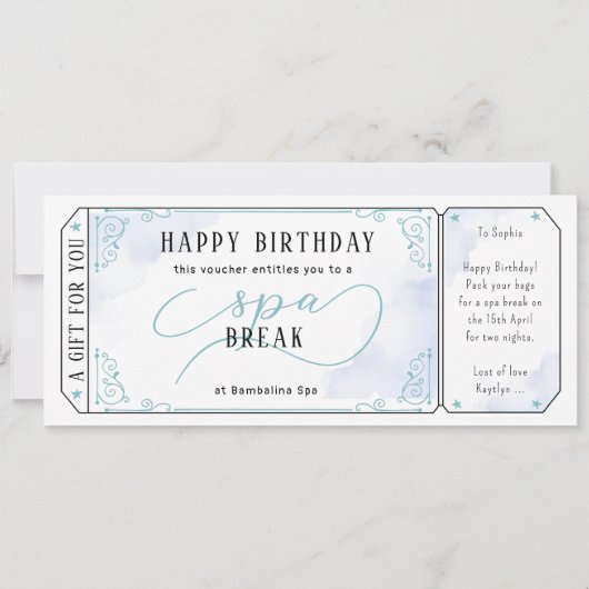 Aangepaste Spa Day Massage Blue Voucher Certificaa Kaart (Voorkant)