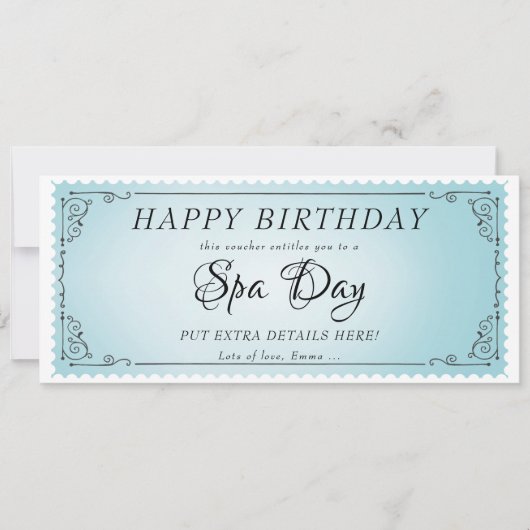 Aangepaste Spa Day Massage Blue Voucher Certificaa Kaart (Voorkant)