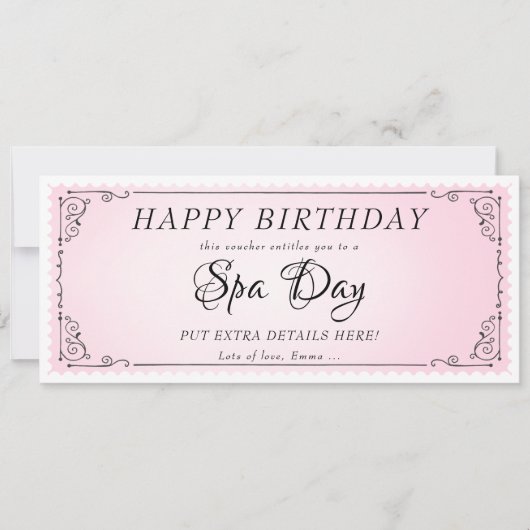 Aangepaste Spa Day Massage Roze Voucher Certificaa Kaart (Voorkant)