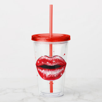 Aangepaste Sparkly Red Lips Acryltumbler Acryl Drinkbeker