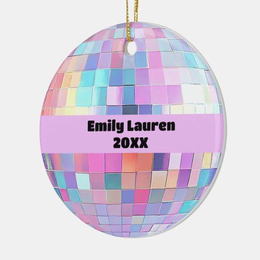 Aangepaste Sparkly Roze & Regenboog Disco Ball Ker Keramisch Ornament (Links)