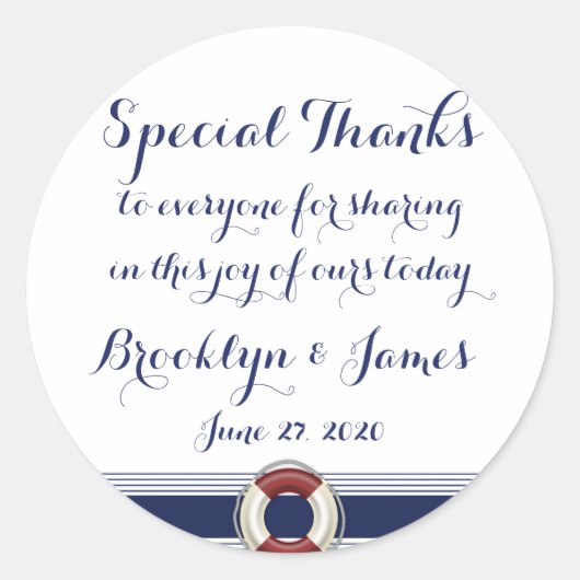 Aangepaste speciale Bedankt Nautical Wedding Stick Ronde Sticker (Voorkant)