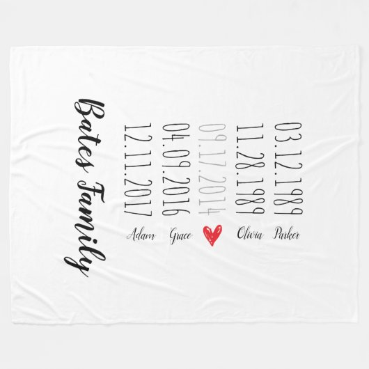 Aangepaste speciale datums voor de rugleuning fleece deken (Voorkant (Horizontaal))