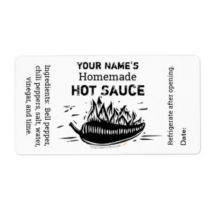 Aangepaste speciale hotsauce Woodcut Black Chili Etiket
