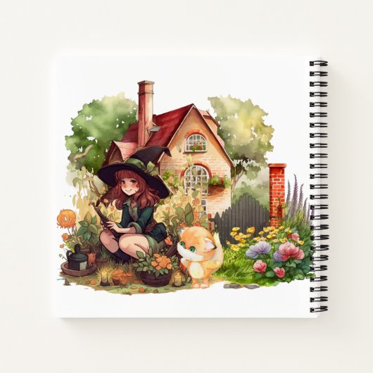 Aangepaste spiraal Notitieboek | Leuke heks en vos (Achterkant)