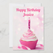 Aangepaste spoedroze cupcake Foto Happy Birthday Kaart (Voorkant)
