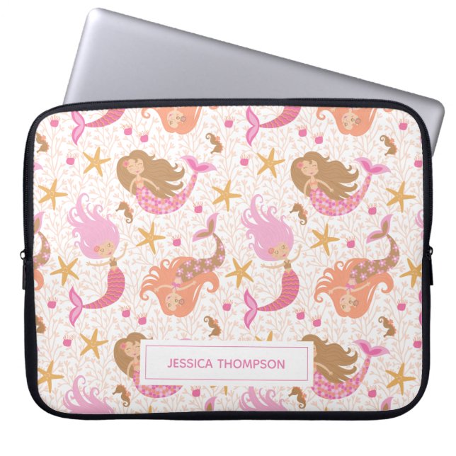 Aangepaste spoedroze zeemeermin laptop sleeve (Voorkant)