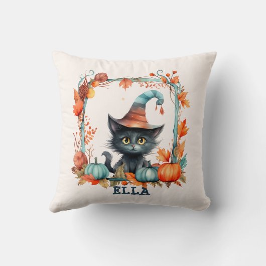 Aangepaste Spooky Black Cat Witch Pumpkin Hallowee Kussen (Achterkant)