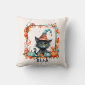 Aangepaste Spooky Black Cat Witch Pumpkin Hallowee Kussen (Voorkant)