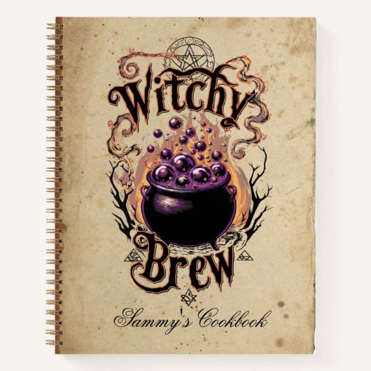 Aangepaste Spooky Halloween Black  Script Witch Notitieboek (Voorkant)