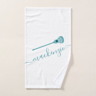 Aangepaste sportnaam Blauwgroen blauwe lacrosse Handdoek