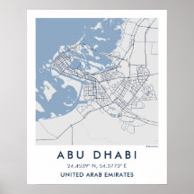 Aangepaste Stadkaart Abu Dhabi VAE Muurkunst Poste