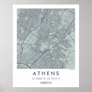 Aangepaste Stadkaart Athene Griekenland Muurkunst  Poster