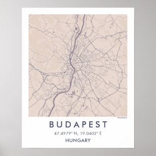 Aangepaste Stadkaart Boedapest Hongarije Muur Kuns Poster
