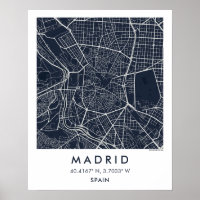 Aangepaste Stadkaart Madrid Spanje Muurkunst Poste