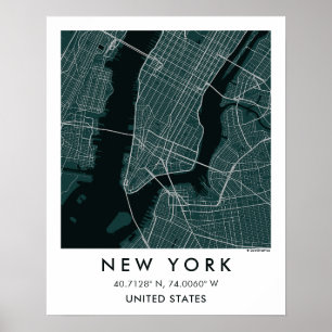 Aangepaste Stadkaart New York USA Muurkunst Poster