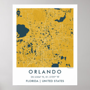 Aangepaste Stadkaart Orlando Florida Muur Kunst Po Poster