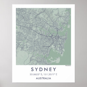 Aangepaste Stadkaart Sydney Australië Poster