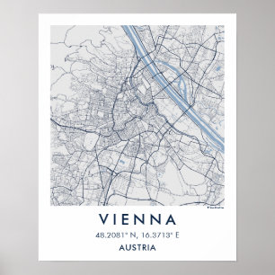 Aangepaste Stadkaart van Wenen Oostenrijk Muurkuns Poster