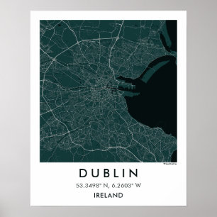 Aangepaste stadsplattegrond Dublin Ierland Muur Ku Poster