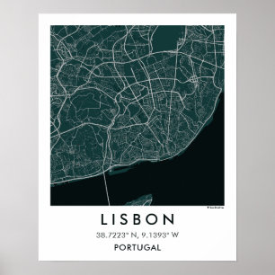 Aangepaste stadsplattegrond Lissabon Portugal Muur Poster