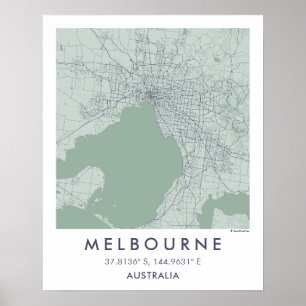 Aangepaste stadsplattegrond Melbourne Australië Ku Poster