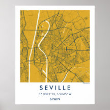 Aangepaste stadsplattegrond Sevilla Spanje Muur Ku