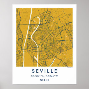 Aangepaste stadsplattegrond Sevilla Spanje Muur Ku Poster