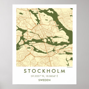 Aangepaste stadsplattegrond Stockholm Zweden Muurk Poster