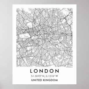 Aangepaste stadsplattegrond van Londen - Muur Kuns Poster