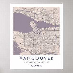 Aangepaste stadsplattegrond Vancouver Canada Muur Poster