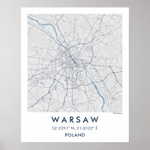 Aangepaste stadsplattegrond Warschau Polen Muurkun Poster
