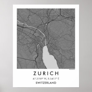 Aangepaste stadsplattegrond Zürich Zwitserland Muu Poster