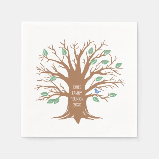 Aangepaste stamboom met bladeren en vogels servet (Voorkant)