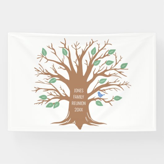 Aangepaste stamboom met bladeren en vogels spandoek (Horizontaal)