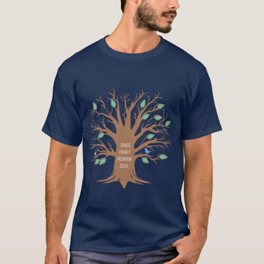 Aangepaste stamboom met bladeren en vogels t-shirt (Voorkant)