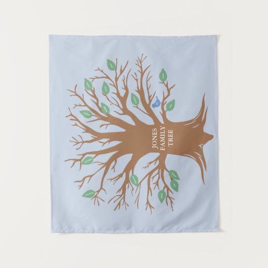 Aangepaste stamboom met bladeren en vogels wandkleed (Voorkant)