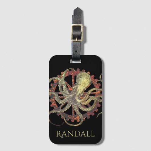 Aangepaste Steampunk Octopus & Rusty Clockwork Bagagelabel (Voorkant (verticaal))