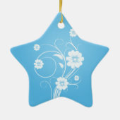 Aangepaste sternenbloemen witte bloemen op blauw keramisch ornament (Achterkant)