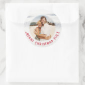 Aangepaste Sticker kerstfoto met Curved Text (Tas)