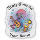 Aangepaste sticker | Retro octopus | Naam & tekst (Voorkant)
