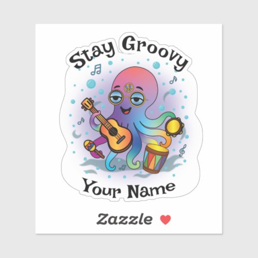 Aangepaste sticker | Retro octopus | Naam & tekst (Vel)