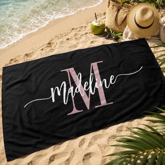 Aangepaste stijlvolle monogram naam script zwart b strandlaken