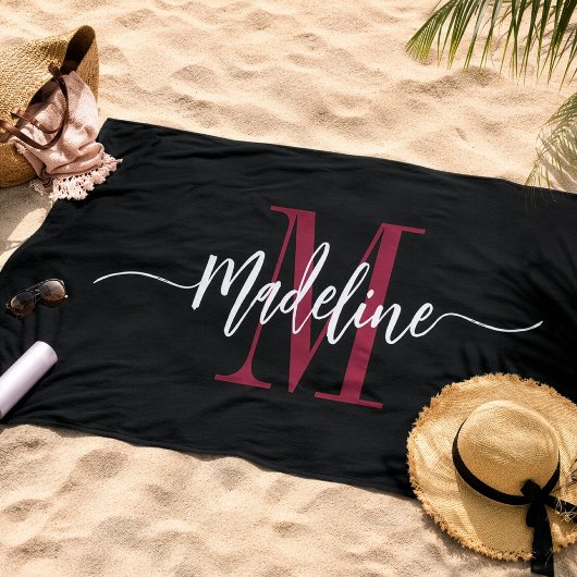 Aangepaste stijlvolle monogram naam script zwart b strandlaken