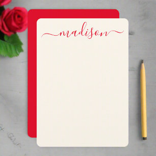 Aangepaste stijlvolle rode typografie Script Name Notitiekaartje