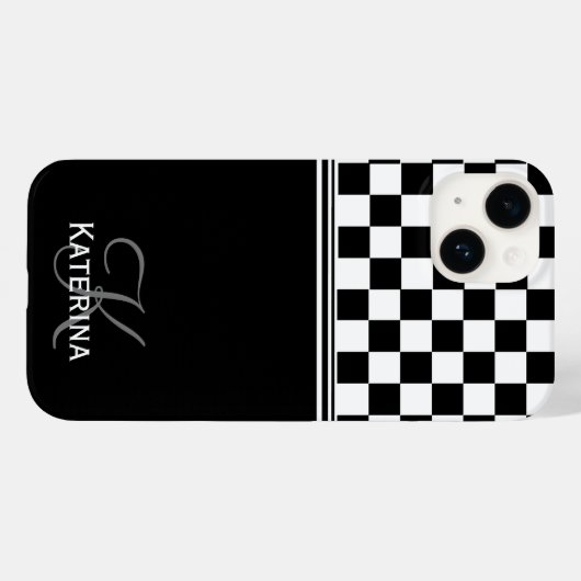Aangepaste stijlvolle zwart-witcheque Case-Mate iPhone case (Achterkant (horizontaal))